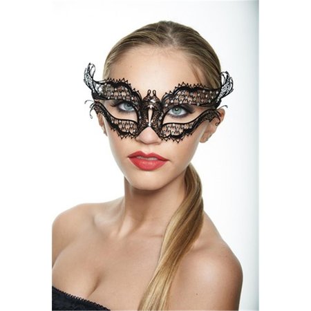 PERFECTPRETEND Mysterious Elegance Black Laser Cut Masquerade Mask with Clear Rhinestones One Size PE368369